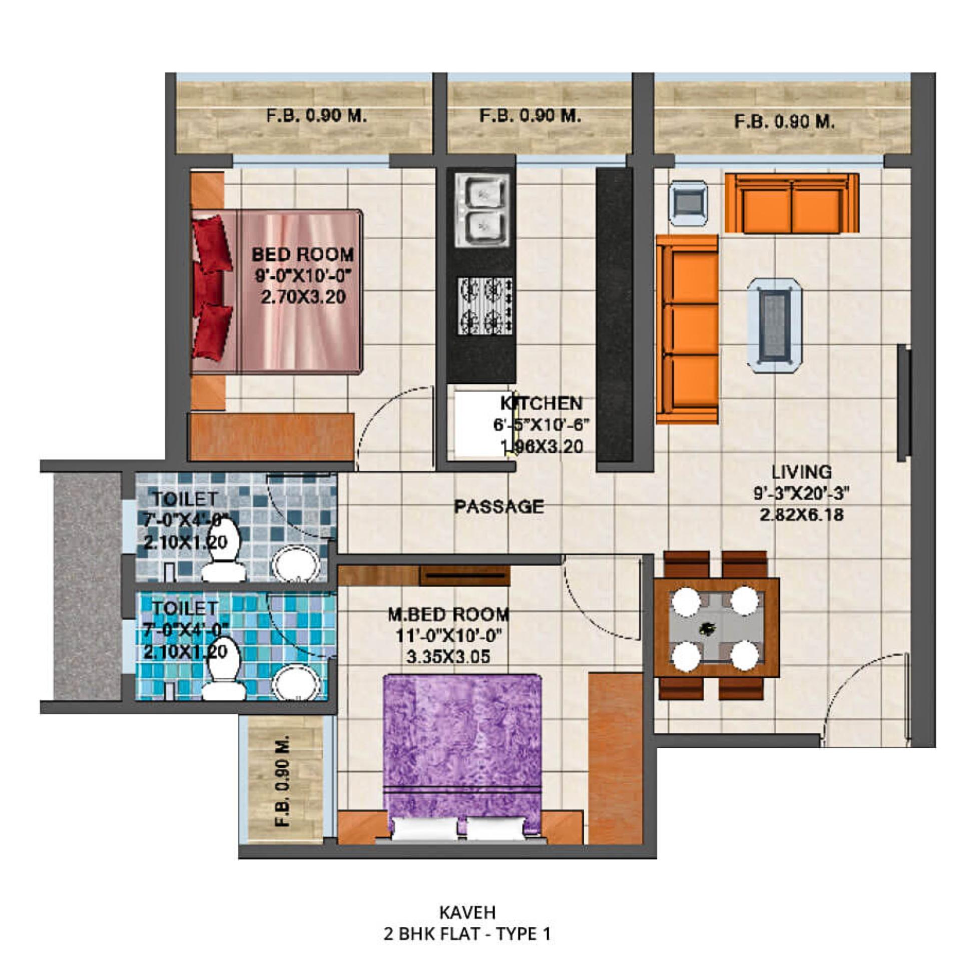 Arihant-Clan-Aalishan-Floor-Plan-Kaveh-2-BHK-Flat-Type-1