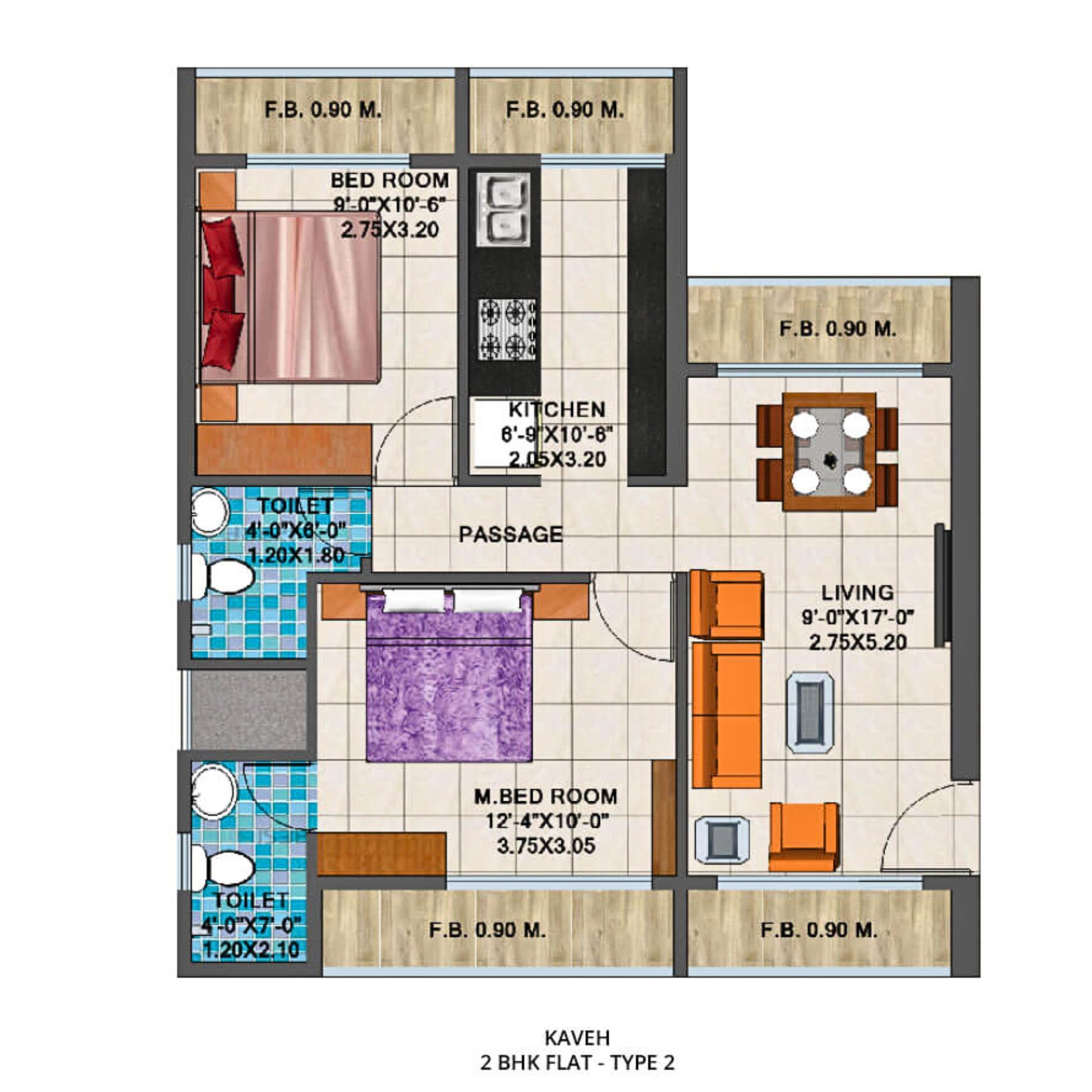 Arihant-Clan-Aalishan-Floor-Plan-Kaveh-2-BHK-Flat-Type-2